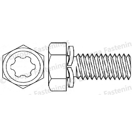 Sems Screw Hex Head (Din 933) 6-Lobe c/w Spring (Din 6905) Washer