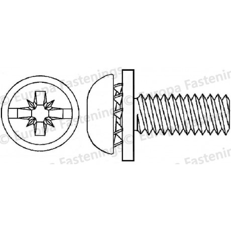 Sems Screw Button (Din 7380) Pozi/Slot c/w Shakeproof & Plain (Din 6902A)